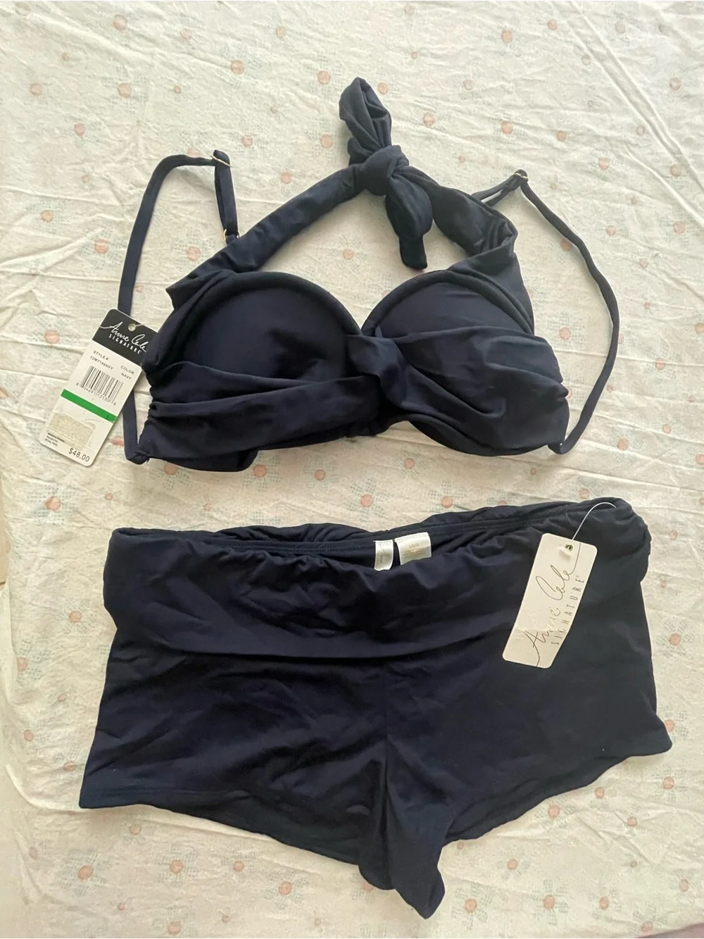 Anne Cole Navy Swim Top & Shorts Set with Tags - Picture 1 of 3
